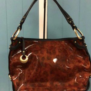 Donald J. Pliner Barcelona tortoise shell print patent leather shoulder bag